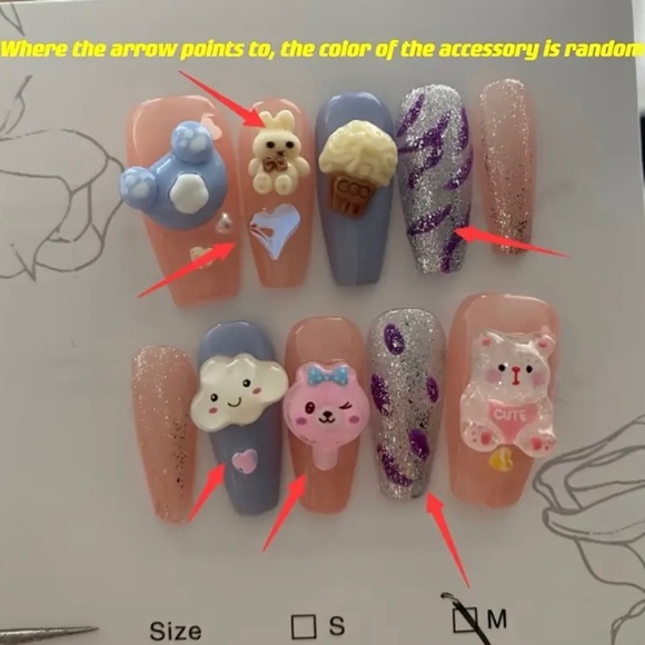 Gorgeous handmade 3D press-on pink and purple charm nails. (Nail Glue Included!) - Picture 3 of 7